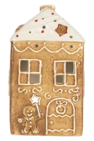 Aanbieding Clayre & Eef Waxinelichthouder Huis 9x7x16 cm Bruin Keramiek