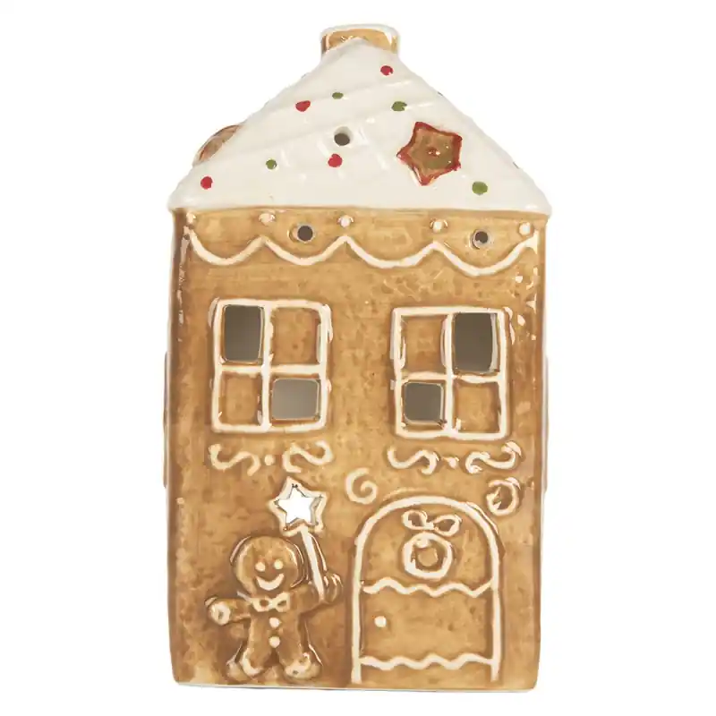 Aanbieding Clayre & Eef Waxinelichthouder Huis 9x7x16 cm Bruin Keramiek