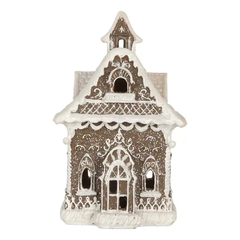 Seizoensaanbieding Clayre & Eef Gingerbread house met LED 13x12x20 cm Bruin Kunststof