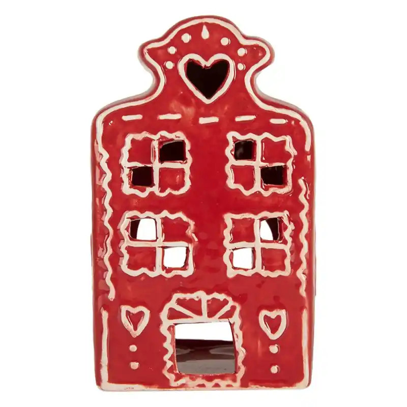 Premium Clayre & Eef Waxinelichthouder Huis 8x7x13 cm Rood Keramiek