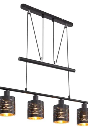 Globo TUNNO Hanger Zwart, 4-lichts Meest Verkocht