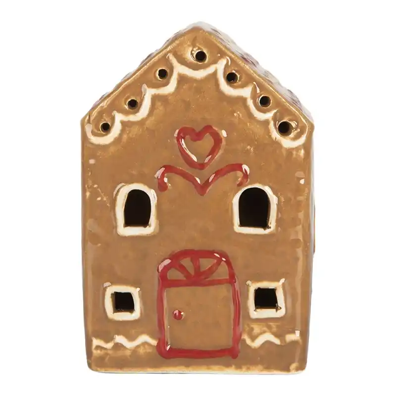 Premium Clayre & Eef Gingerbread house met LED 7x6x9 cm Bruin Keramiek