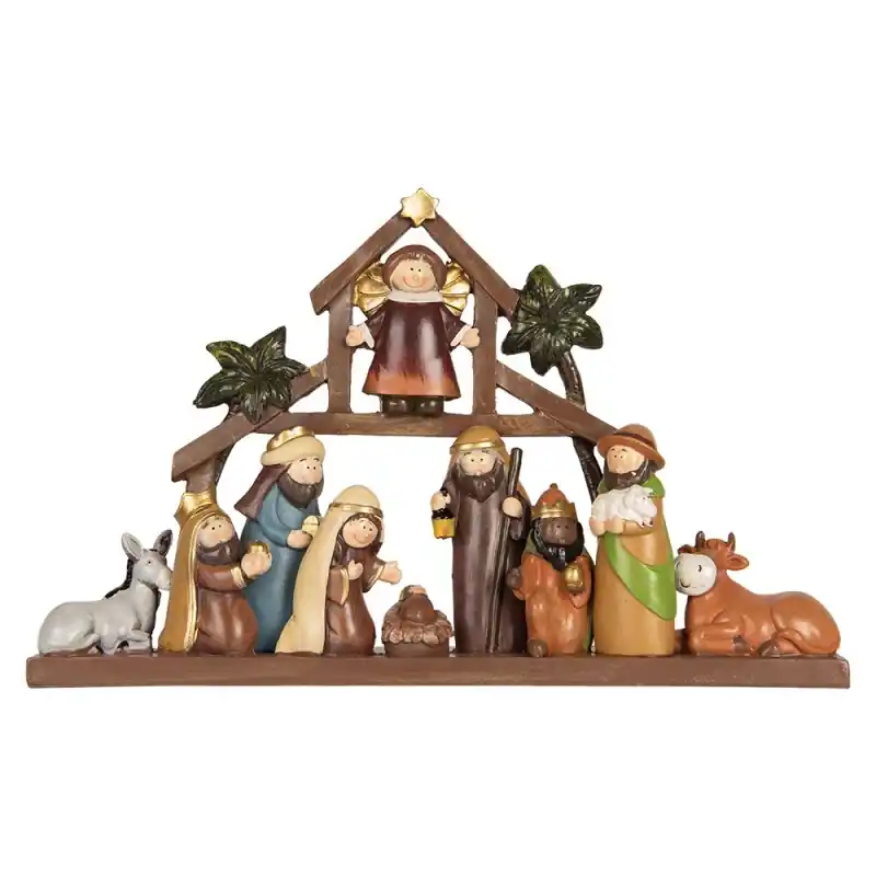Gecertificeerd Clayre & Eef Kerstdecoratie Beeld Kerstgroep 32x5x20 cm Bruin Kunststof