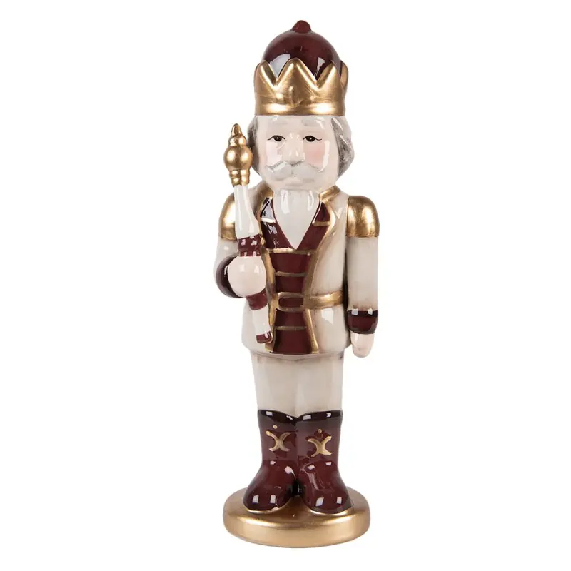 Hoge Kwaliteit Clayre & Eef Kerstdecoratie Beeld Notenkraker 9x7x26 cm Beige Keramiek