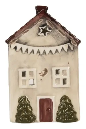 Weekendaanbieding Clayre & Eef Waxinelichthouder Huis 10x8x15 cm Beige Keramiek