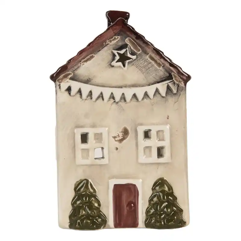 Weekendaanbieding Clayre & Eef Waxinelichthouder Huis 10x8x15 cm Beige Keramiek