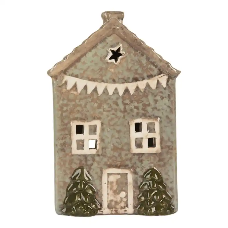 Bestseller Clayre & Eef Waxinelichthouder Huis 10x8x15 cm Groen Keramiek