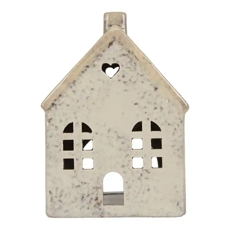Clayre & Eef Waxinelichthouder Huis 11x7x16 cm Grijs Keramiek Speciale Aanbieding