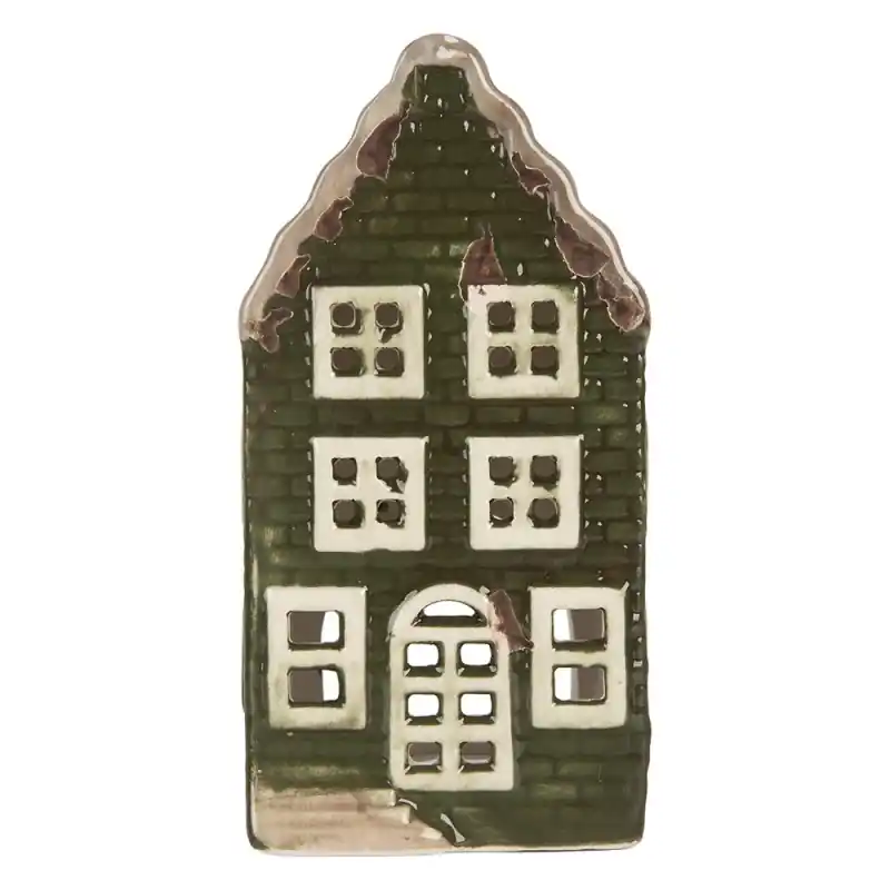 Superprijs Clayre & Eef Waxinelichthouder Huis 7x7x14 cm Groen Keramiek
