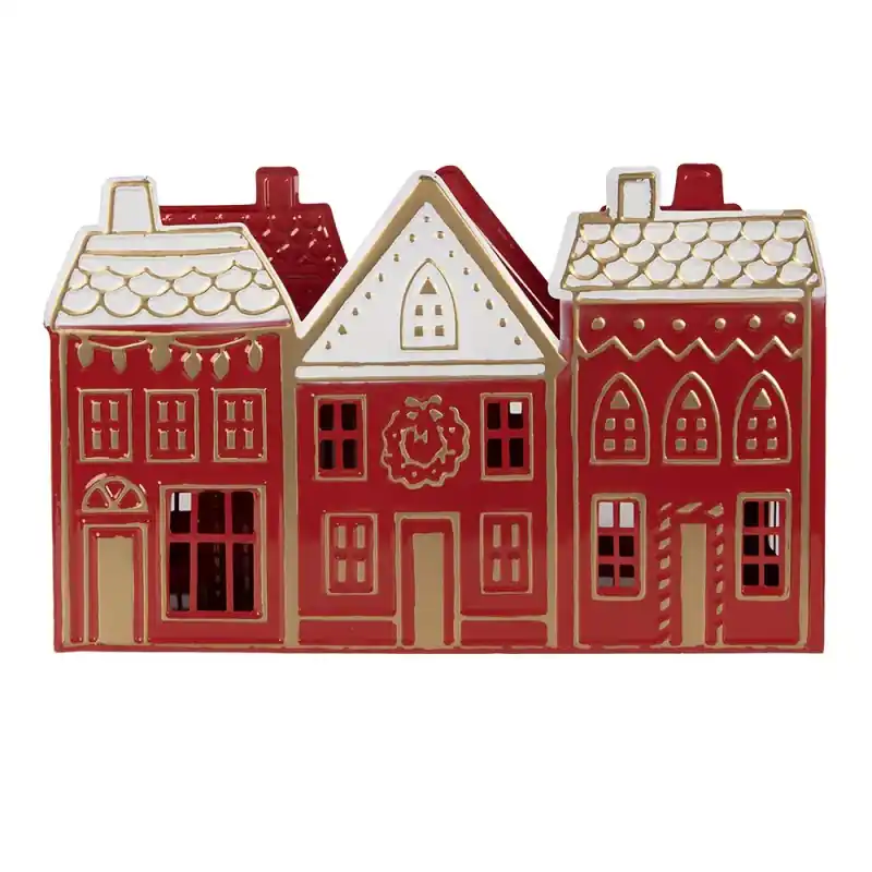 Alleen Vandaag Clayre & Eef Waxinelichthouder Huis 38x13x25 cm Rood Metaal