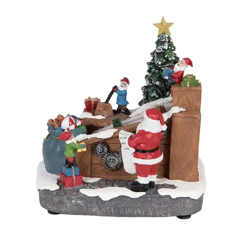 Superprijs Clayre & Eef Kerstdecoratie met LED-verlichting en muziek Kerstman LED 20x16x20 cm / 3xAA Bruin Kunststof