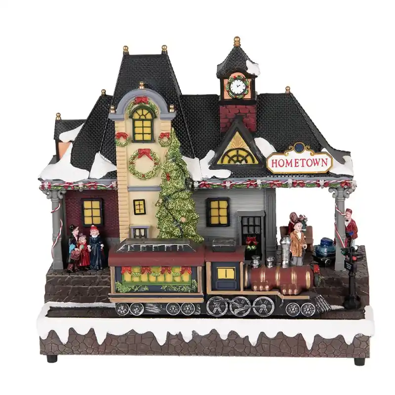 Clayre & Eef Kerstdecoratie met LED-verlichting en muziek Trein 32x16x30 cm / 3xAA Bruin Kunststof Nieuw