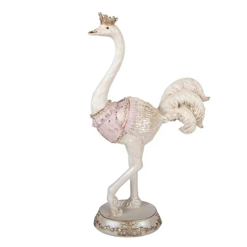 Exclusieve Aanbieding Clayre & Eef Decoratie Beeld Struisvogel 23x11x41 cm Wit Kunststof