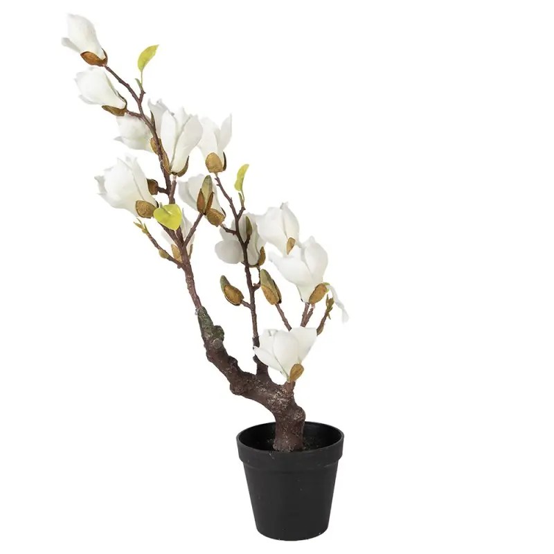 Clayre & Eef Kunstplant Magnolia 16x14x60 cm Wit Kunststof Favoriet