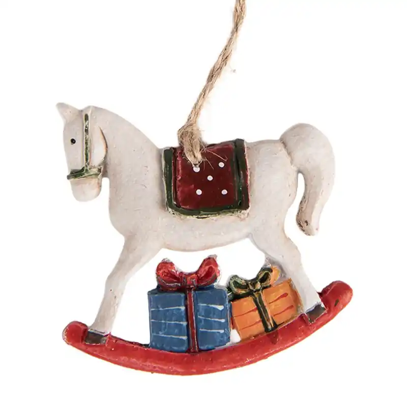 Clayre & Eef Kersthanger Hobbelpaard 7x1x7 cm Wit Kunststof Flitsaanbieding