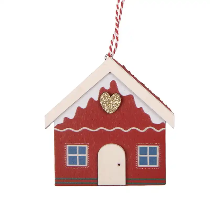 Clayre & Eef Kersthanger Huis 11x1x11 cm Rood Hout Premium
