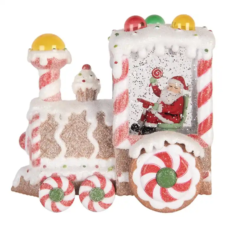 Clayre & Eef Kerstdecoratie met LED-verlichting en muziek Trein 19x12x18 cm / 3xAA Wit Kunststof Bestseller