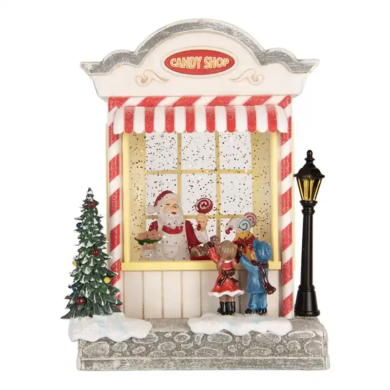 Clayre & Eef Kerstdecoratie met LED-verlichting en muziek Huis 16x12x23 cm / 3xAA Wit Kunststof Exclusieve Aanbieding