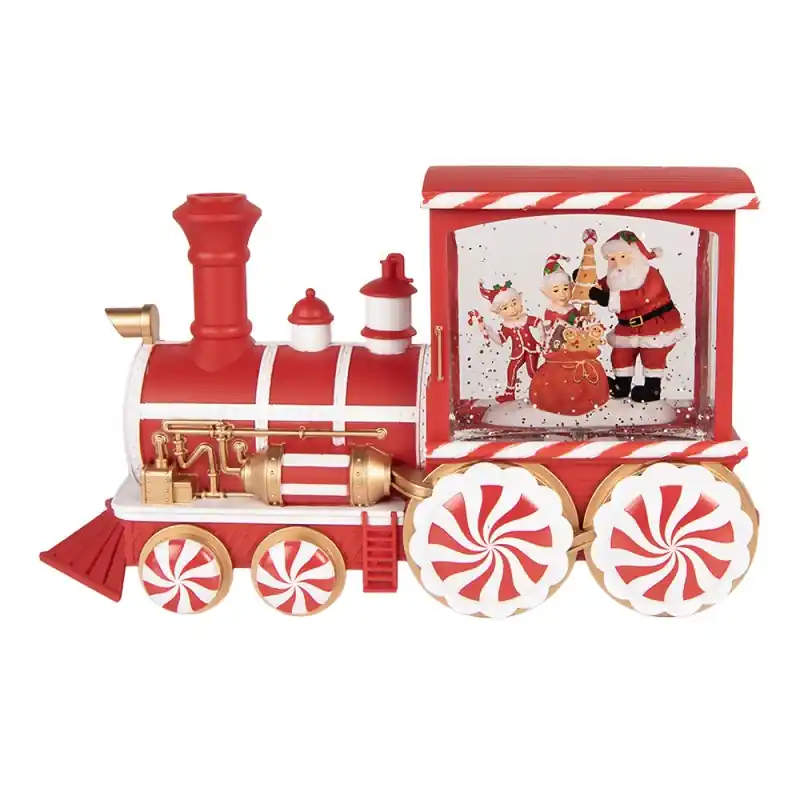 Seizoensaanbieding Clayre & Eef Kerstdecoratie met LED-verlichting en muziek Trein 31x10x17 cm / 3xAA Rood Kunststof