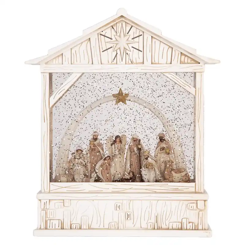 Clayre & Eef Kerstdecoratie met LED-verlichting en muziek 22x7x25 cm / 3xAA Wit Kunststof Koop Vandaag