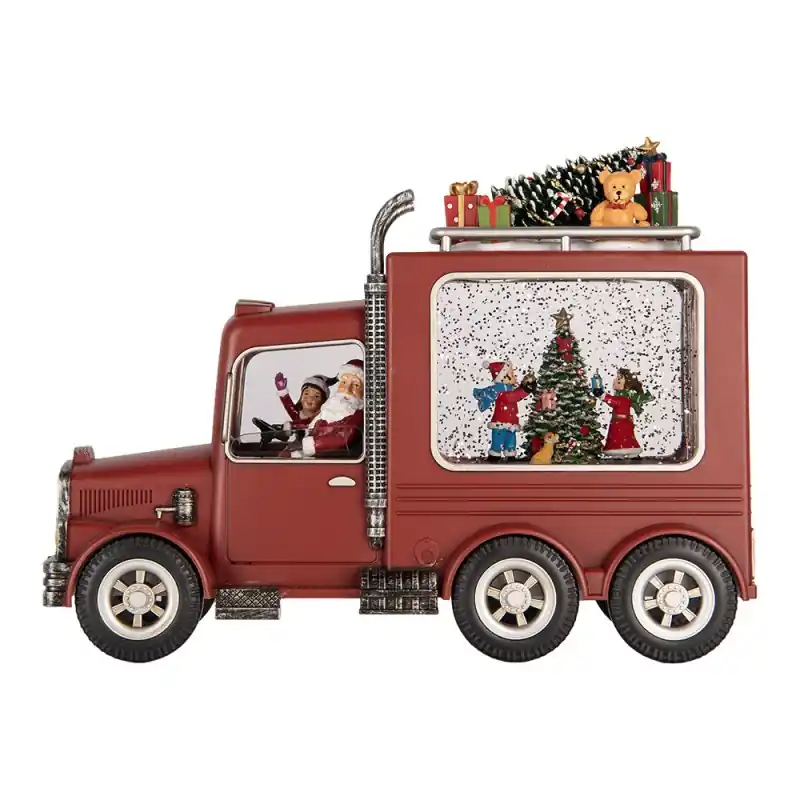 Hoge Kwaliteit Clayre & Eef Kerstdecoratie met LED-verlichting en muziek Auto 28x10x21 cm / 3xAA Rood Kunststof
