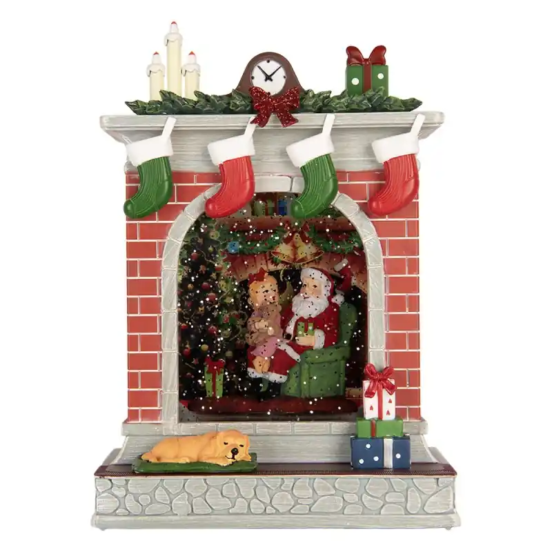 Clayre & Eef Kerstdecoratie met LED-verlichting en muziek 18x10x25 cm / 3xAA Rood Kunststof Koopje