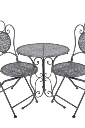 Uitverkoop Clayre & Eef Bistroset Bistrotafel Bistrostoel 3-delig Ø 60x71 / 50x40x93 cm Grijs Metaal