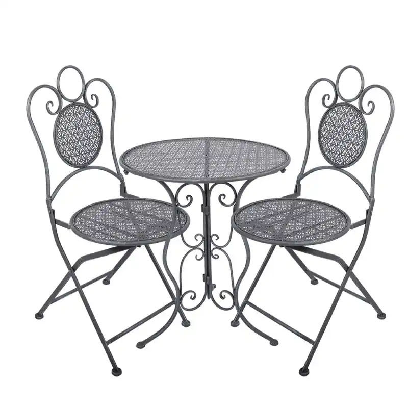 Uitverkoop Clayre & Eef Bistroset Bistrotafel Bistrostoel 3-delig Ø 60x71 / 50x40x93 cm Grijs Metaal