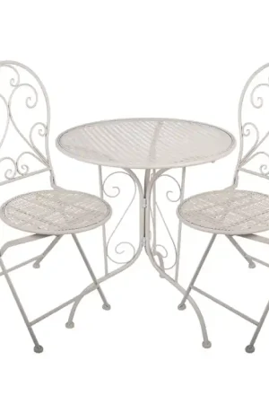 Snelle Levering Clayre & Eef Bistroset Bistrotafel Bistrostoel 3-delig Ø 60x70 / 39x39x94 cm Wit Metaal