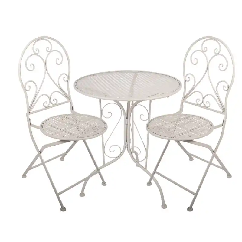 Snelle Levering Clayre & Eef Bistroset Bistrotafel Bistrostoel 3-delig Ø 60x70 / 39x39x94 cm Wit Metaal