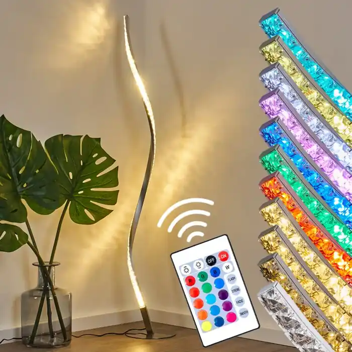 Saginaw Staande lamp LED Nikkel mat, 1-licht, Afstandsbediening, Kleurwisselaar Express Levering