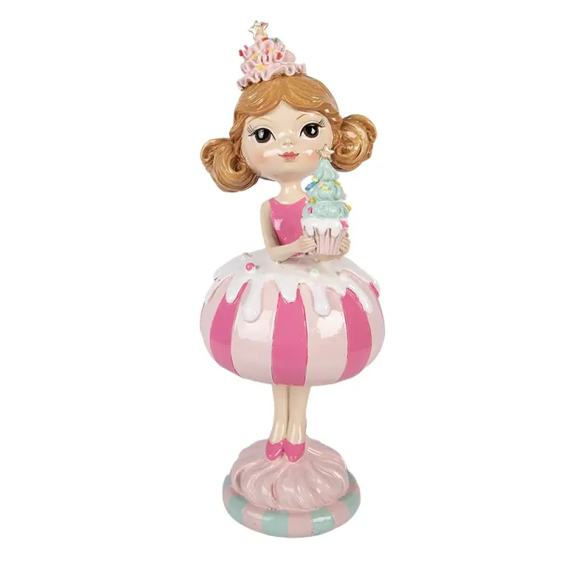 Clayre & Eef Decoratie Beeld Meisje 10x10x25 cm Roze Kunststof Aanbieding