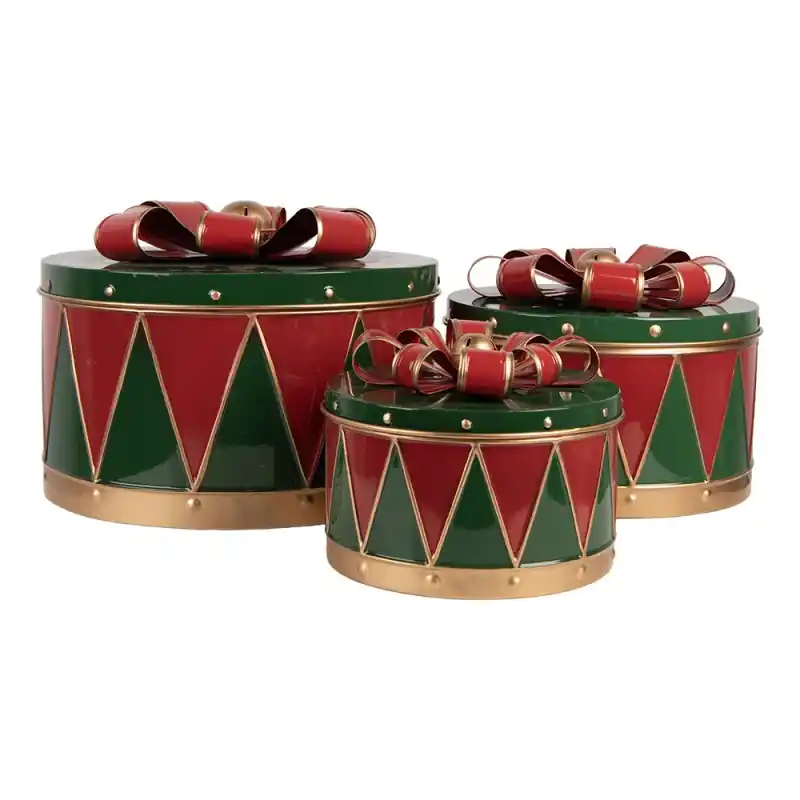 Clayre & Eef Kerstdecoratie Cadeau Ø 31x24 / Ø 26x20 / Ø 20x15 cm Groen Metaal Alleen Vandaag