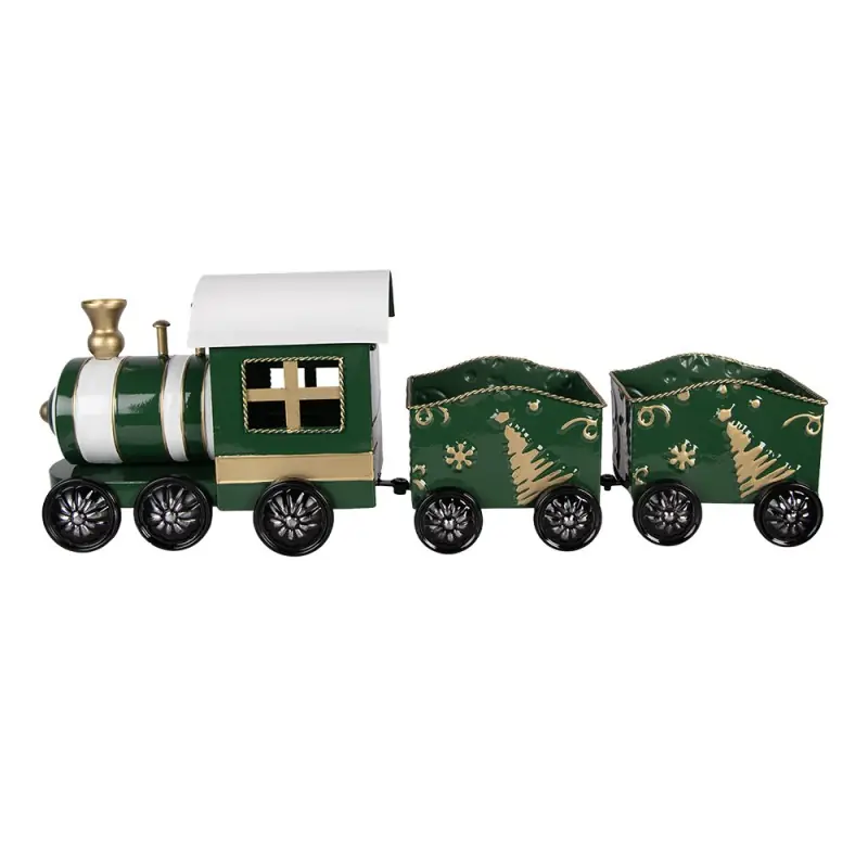 Exclusieve Aanbieding Clayre & Eef Kerstdecoratie Beeld Trein 60x14x20 cm Groen Metaal