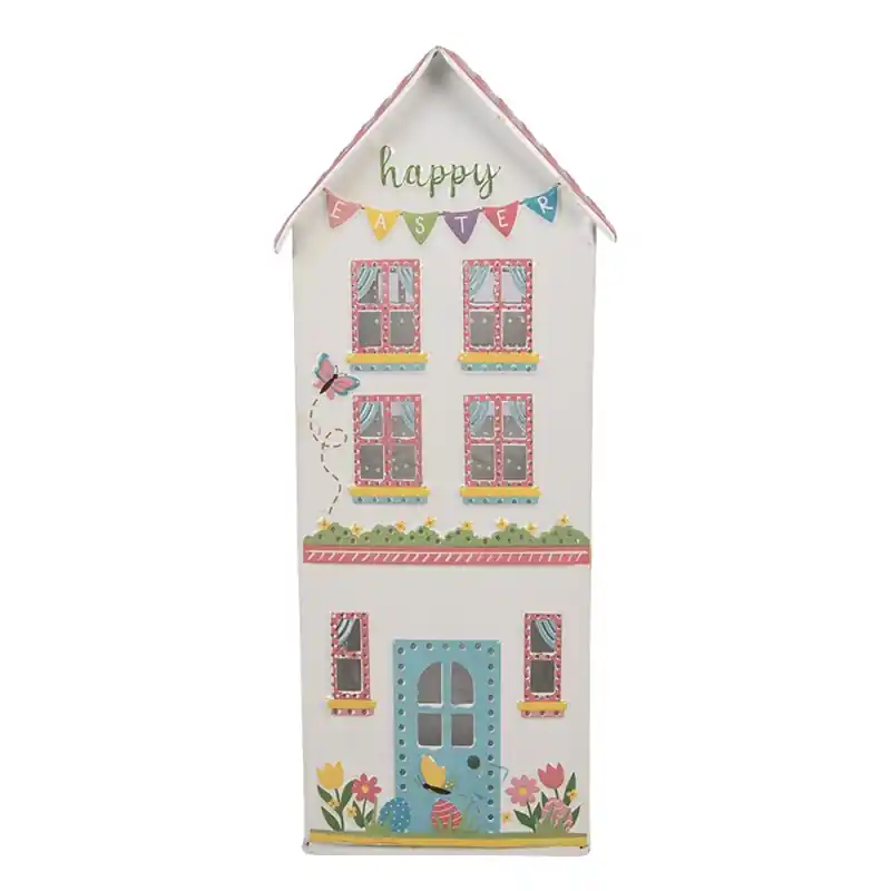 Clayre & Eef Decoratie Beeld Huis 11x12x28 cm Wit Metaal Lage Prijs