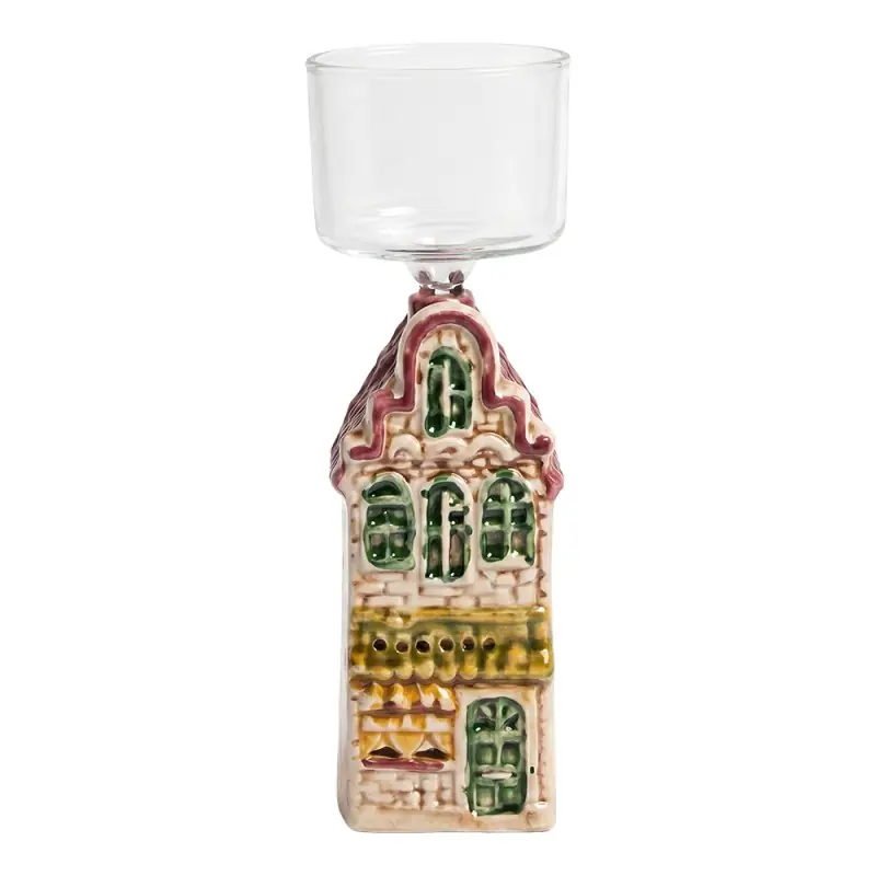 Clayre & Eef Waxinelichthouder Huis 5x5x12 cm Zilverkleurig Glas Shop Nu