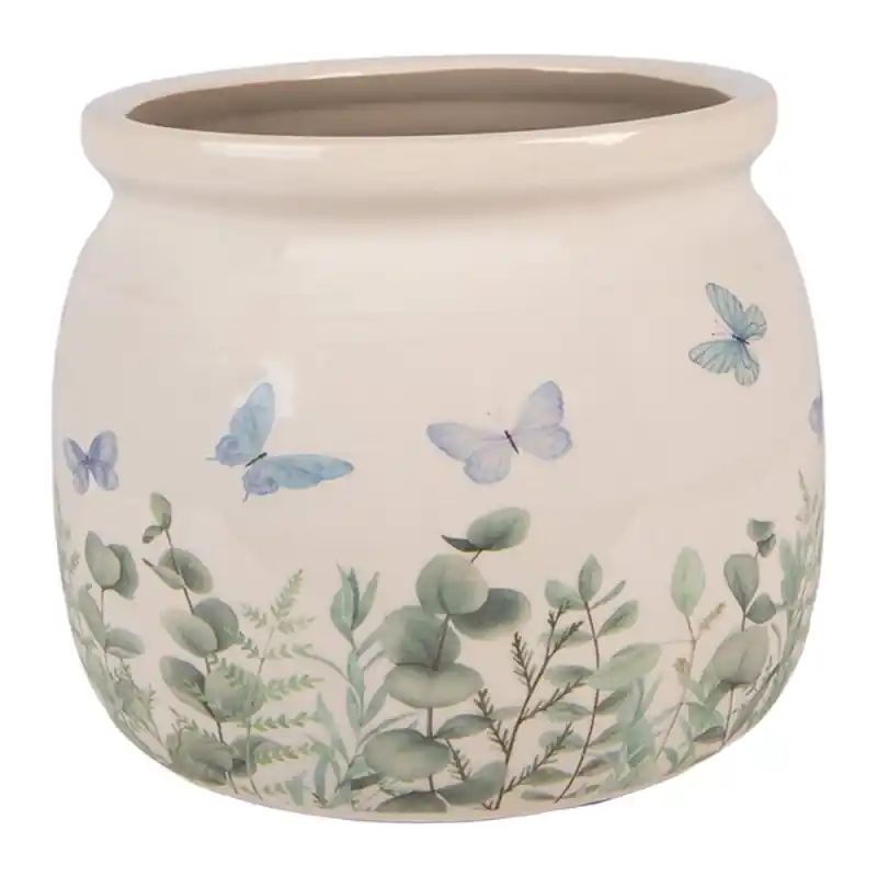 Fabrieksprijs Clayre & Eef Bloempot Beige Keramiek Vlinders