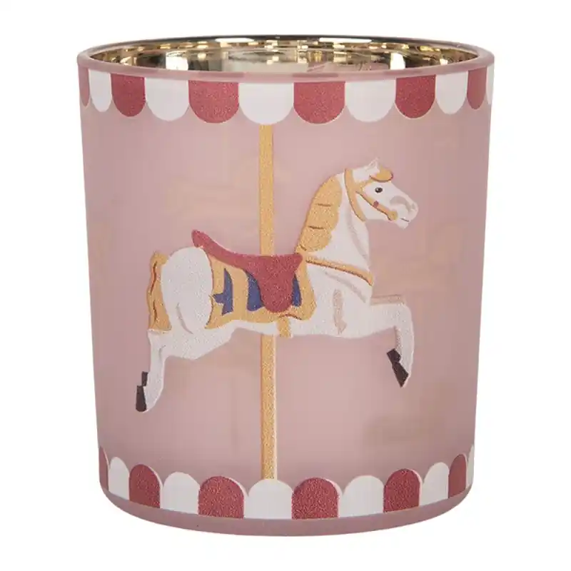 Clayre & Eef Waxinelichthouder Ø 7x8 cm Roze Glas Dagaanbieding