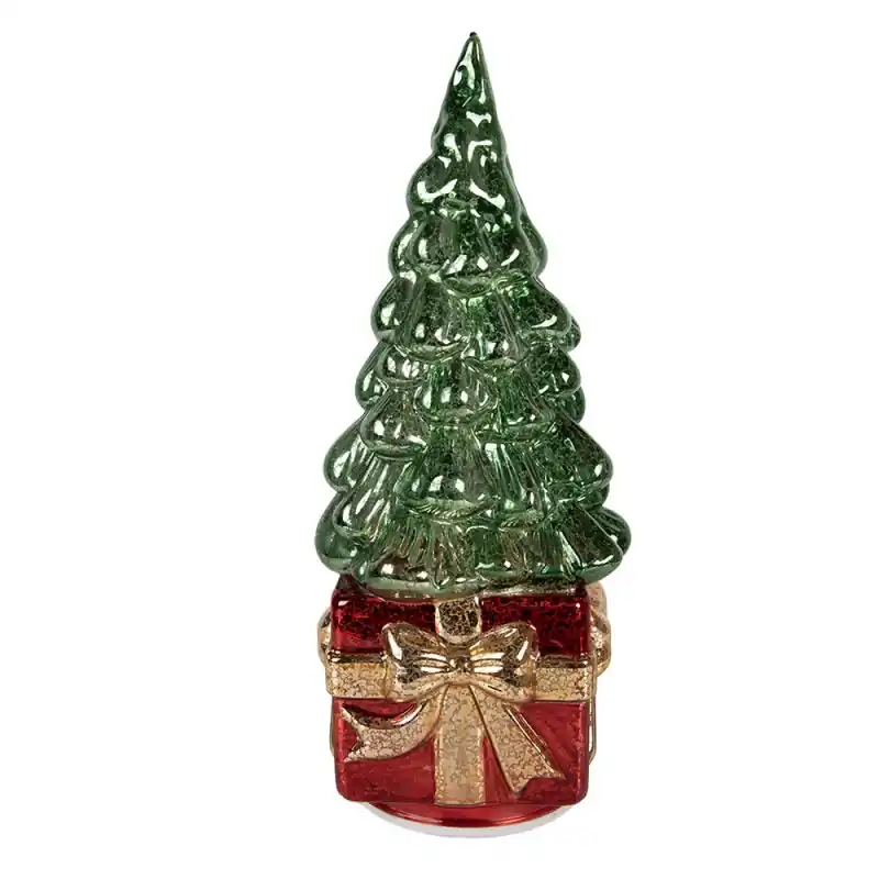 Seizoensaanbieding Clayre & Eef Kerstdecoratie met LED-verlichting Kerstboom 13x13x30 cm Groen Kunststof