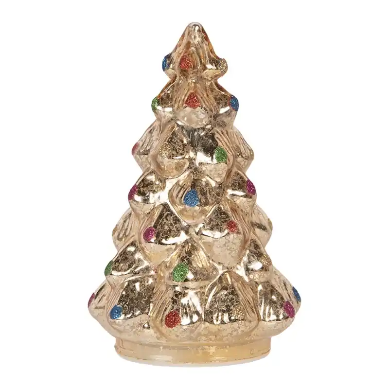 Gecertificeerd Clayre & Eef Kerstdecoratie met LED-verlichting Kerstboom Ø 12x18 cm Zilverkleurig Glas