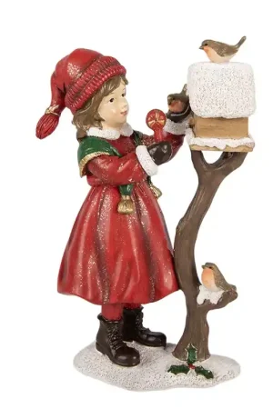 Clayre & Eef Kerstdecoratie Beeld Kind 13x7x19 cm Rood Kunststof Gereduceerde Prijs