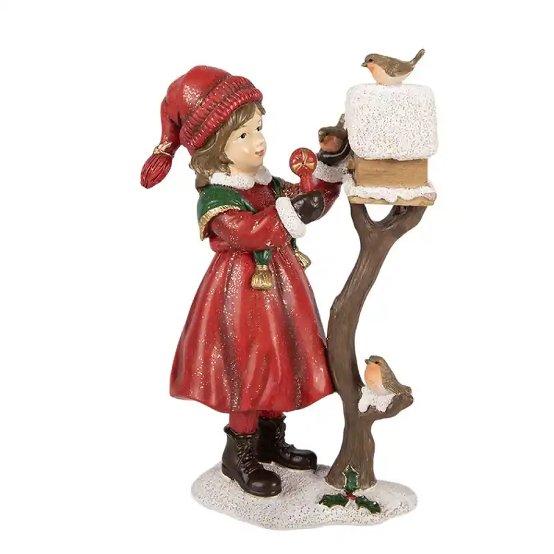 Clayre & Eef Kerstdecoratie Beeld Kind 13x7x19 cm Rood Kunststof Gereduceerde Prijs