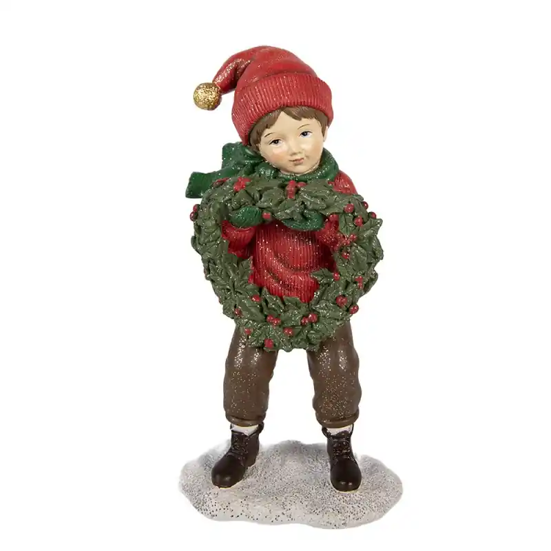 Clayre & Eef Kerstdecoratie Beeld Kind 10x6x19 cm Rood Kunststof Populair