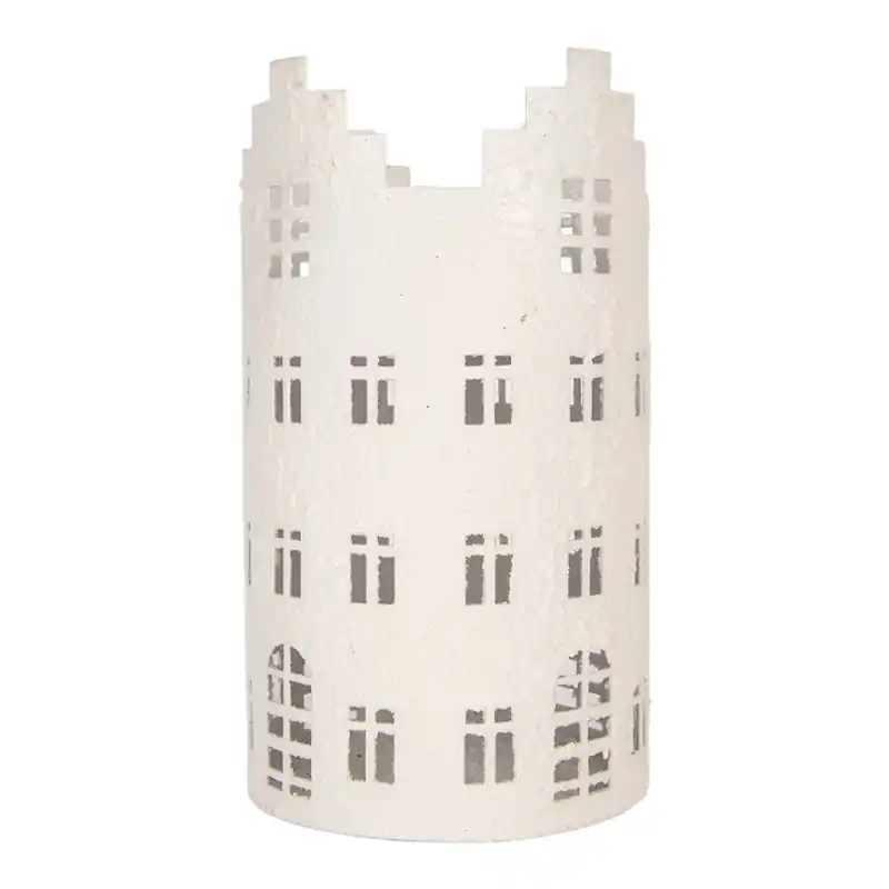 Clayre & Eef Waxinelichthouder Huis Ø 13x23 cm Wit Metaal Korting