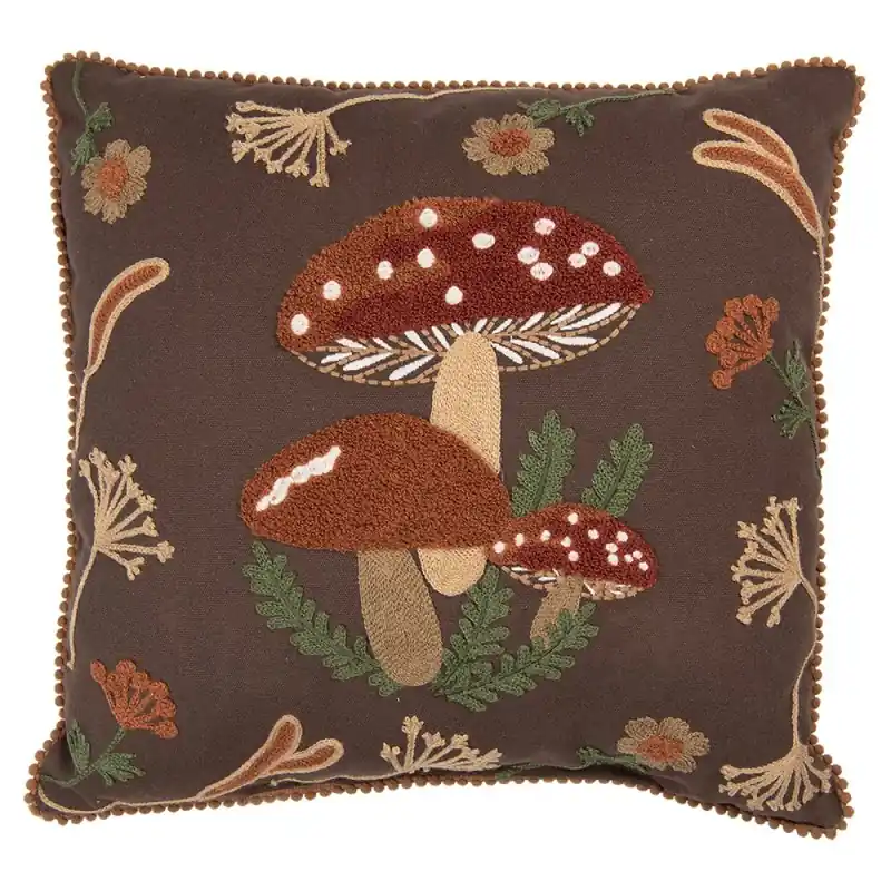 Betaalbaar Clayre & Eef Sierkussen 40x40 cm Bruin Polyester Paddenstoelen
