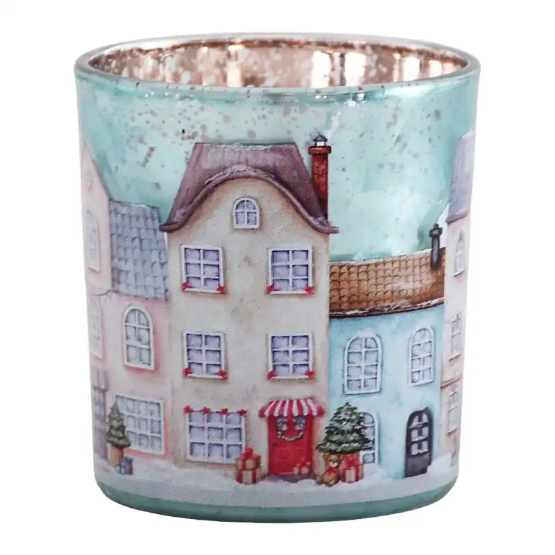 Veilige Betaling Clayre & Eef Waxinelichthouder Ø 7x8 cm Blauw Glas