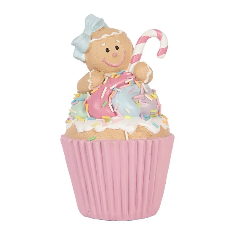Laatste Kans Clayre & Eef Decoratie Beeld Cupcake Ø 9x16 cm Roze Kunststof