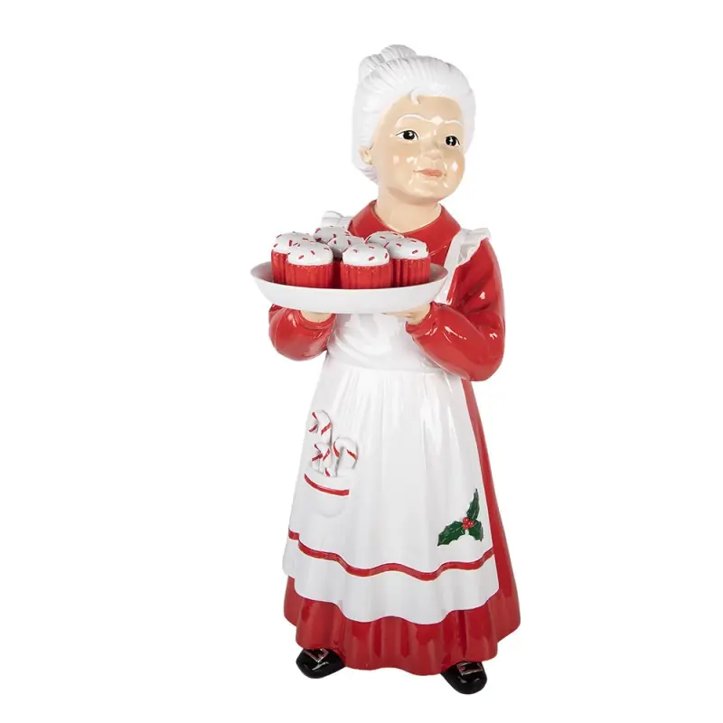 Clayre & Eef Kerstdecoratie Beeld Kerstvrouw 11x14x27 cm Rood Kunststof Betrouwbaar