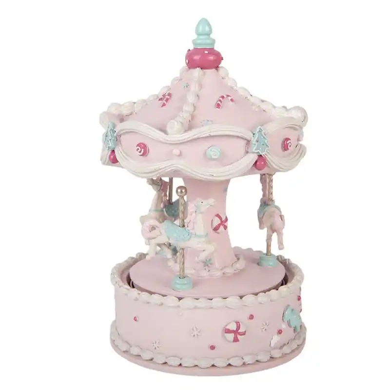 Clayre & Eef Muziekdoos Draaimolen Ø 12x19 cm Roze Kunststof Goedkoop