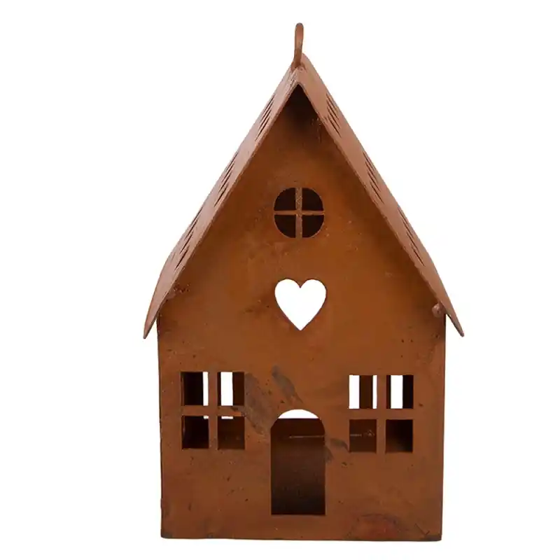 Seizoensaanbieding Clayre & Eef Decoratie Beeld Huis 12x12x18 cm Bruin Metaal